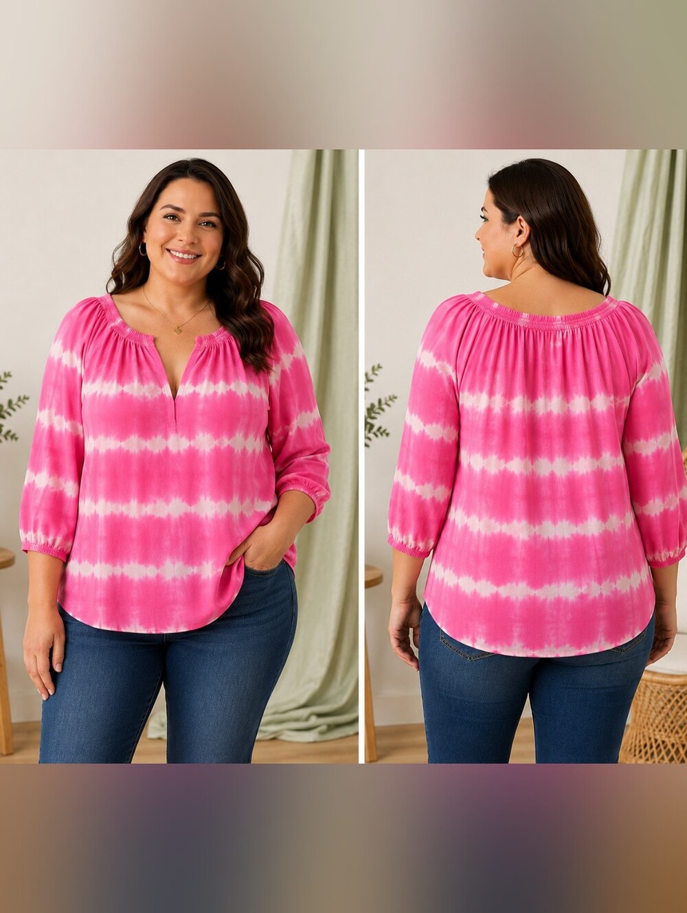 Size XL - crown & ivy Pink Tie-Dye Peasant Tunic